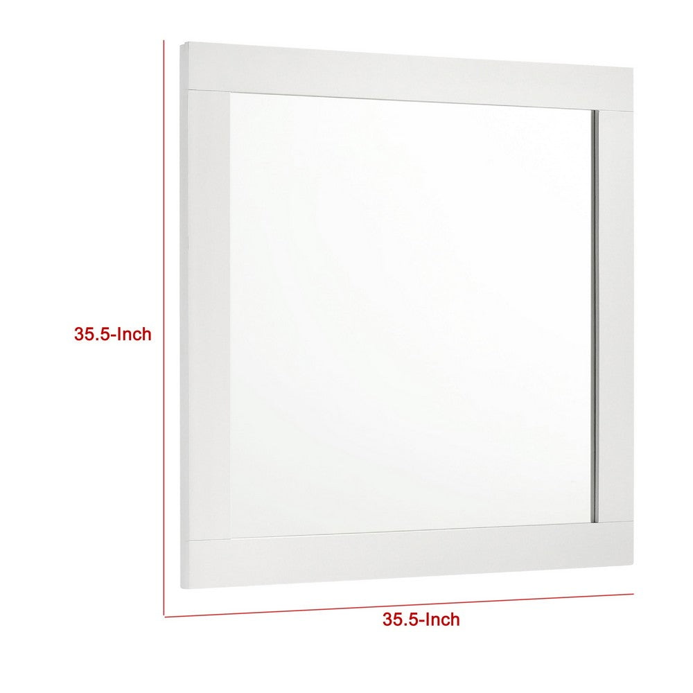 Caer Dresser Mirror, White Wood Frame with Beveled Glass, 35 Inch