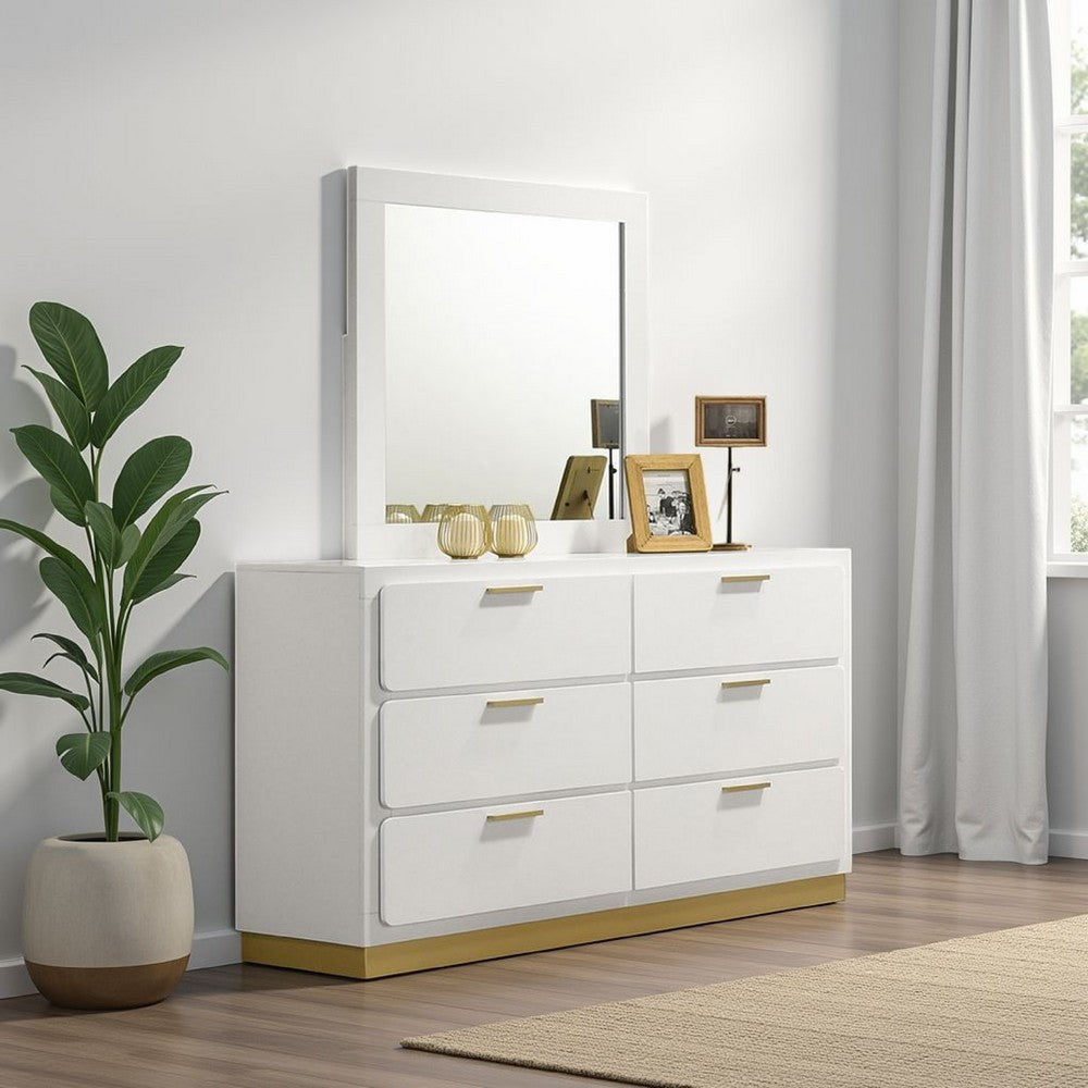 Caer Dresser Mirror, White Wood Frame with Beveled Glass, 35 Inch