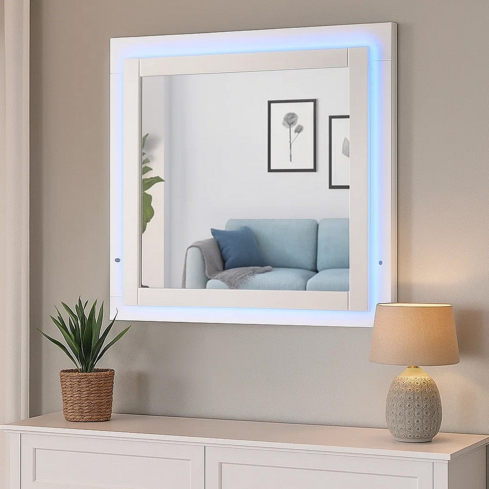 Sok LED Dresser Mirror, White High Gloss Finish, Rectangular 37 Inch