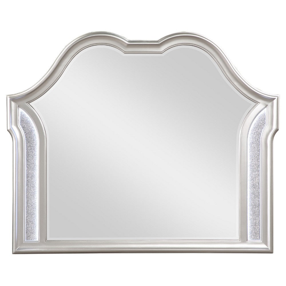 Nive Dresser Mirror, Silver Wood Frame, Double Arch Top, 40 Inch