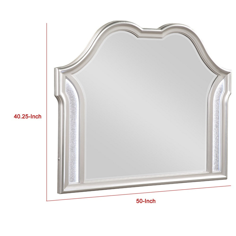 Nive Dresser Mirror, Silver Wood Frame, Double Arch Top, 40 Inch