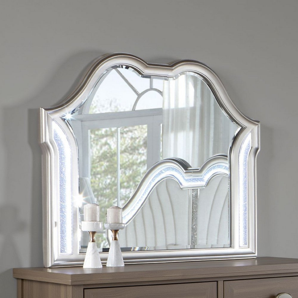 Nive Dresser Mirror, Silver Wood Frame, Double Arch Top, 40 Inch