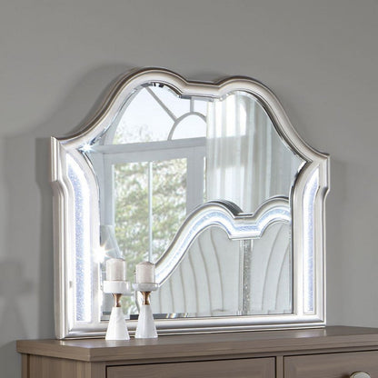 Nive Dresser Mirror, Silver Wood Frame, Double Arch Top, 40 Inch