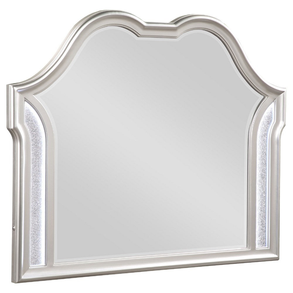 Nive Dresser Mirror, Silver Wood Frame, Double Arch Top, 40 Inch