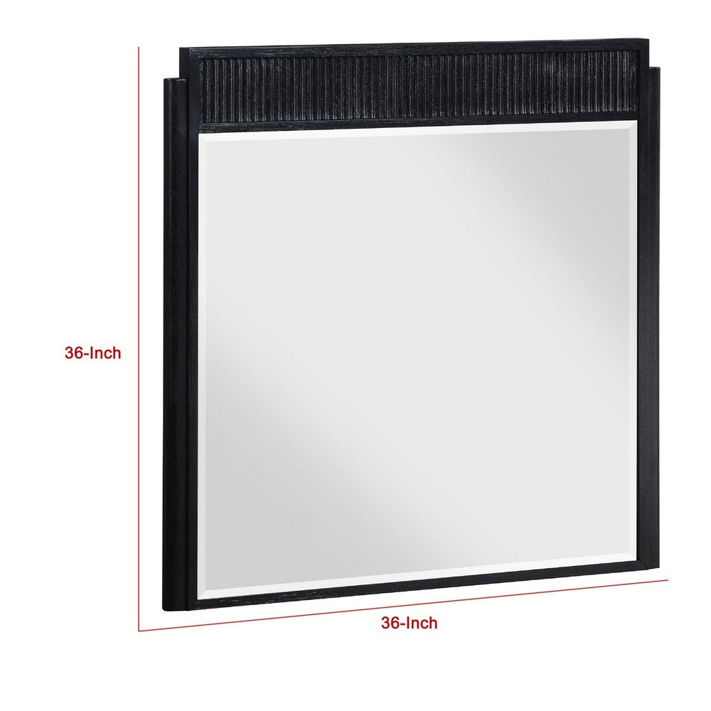 Jack Dresser Mirror, Black Wood, Molded Frame Design, 36 Inch
