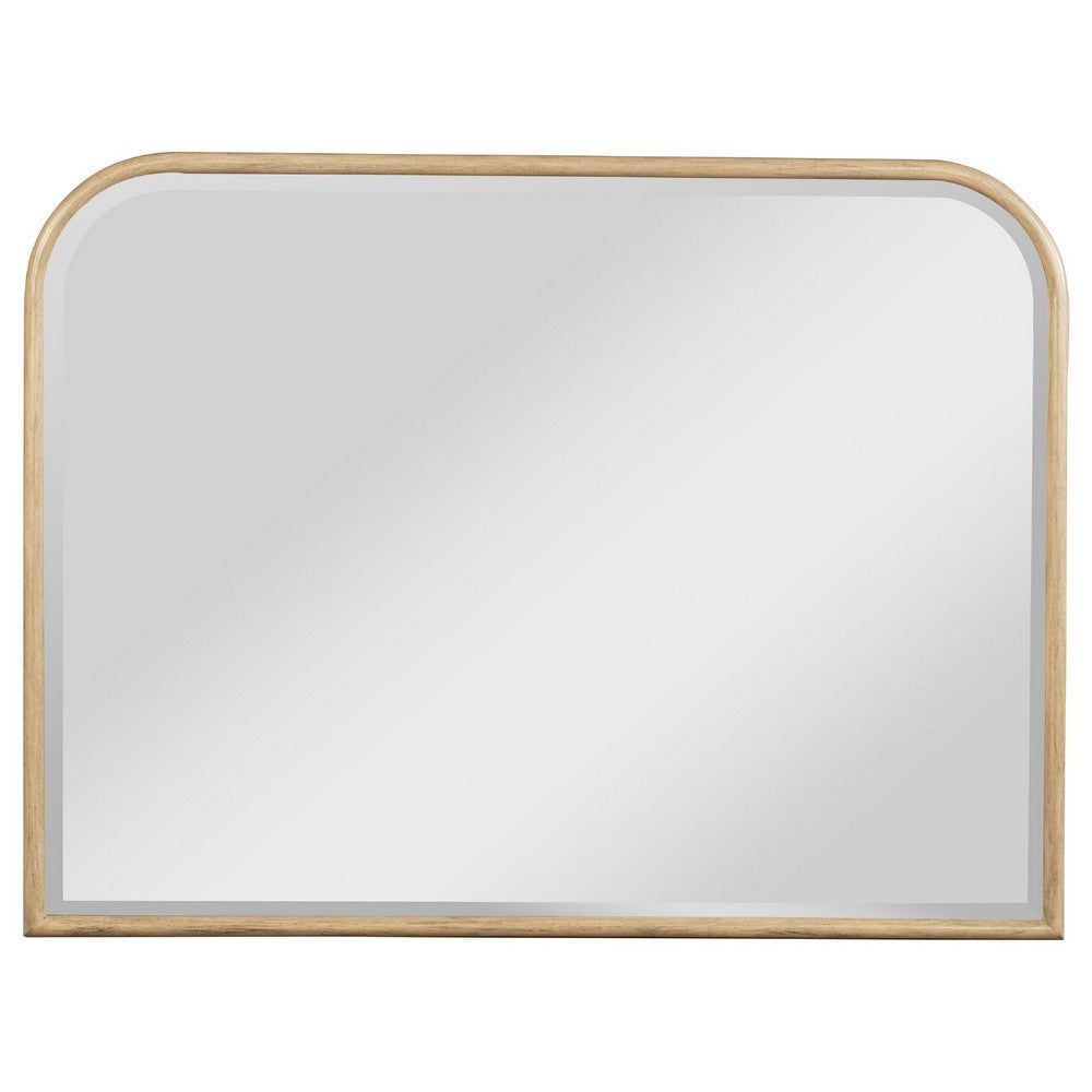 Lno Dresser Mirror, Beige Oak Wood Frame, Rectangular 36 Inch
