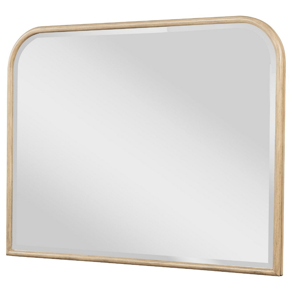 Lno Dresser Mirror, Beige Oak Wood Frame, Rectangular 36 Inch