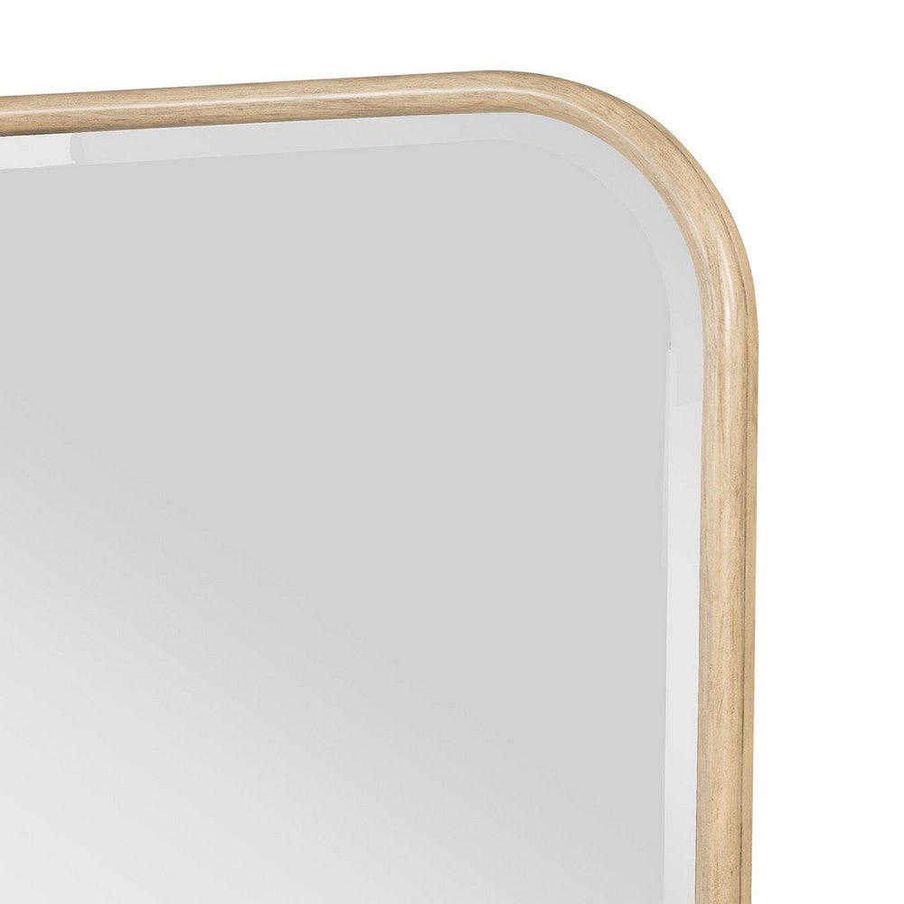 Lno Dresser Mirror, Beige Oak Wood Frame, Rectangular 36 Inch