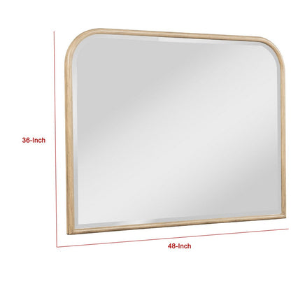 Lno Dresser Mirror, Beige Oak Wood Frame, Rectangular 36 Inch