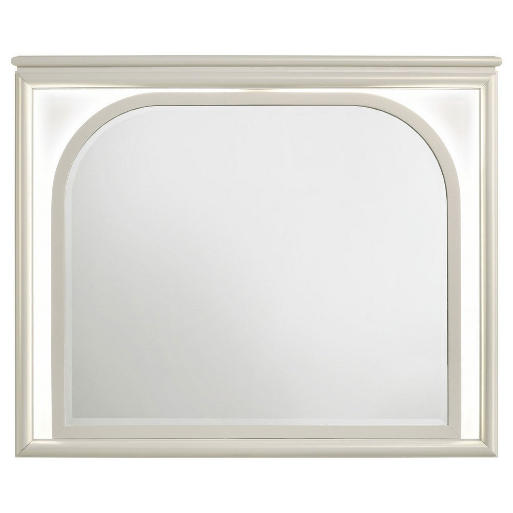 Ory Dresser Mirror, Touch LED Lighting, Pearl White Wood, 36 Inch