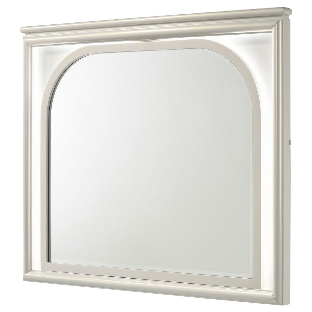 Ory Dresser Mirror, Touch LED Lighting, Pearl White Wood, 36 Inch