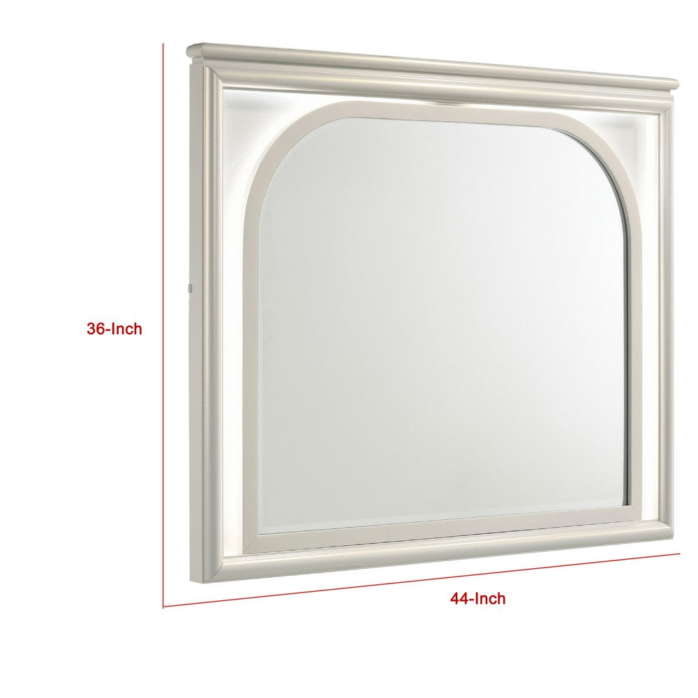 Ory Dresser Mirror, Touch LED Lighting, Pearl White Wood, 36 Inch