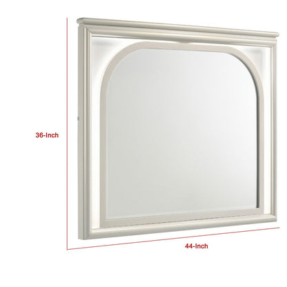 Ory Dresser Mirror, Touch LED Lighting, Pearl White Wood, 36 Inch
