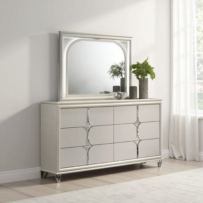 Ory Dresser Mirror, Touch LED Lighting, Pearl White Wood, 36 Inch