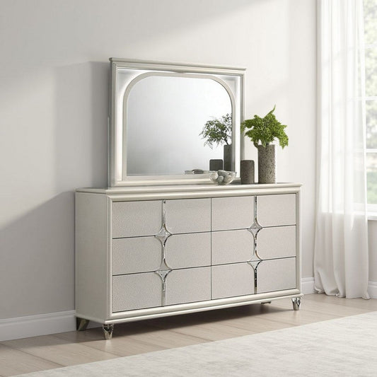 Ory Dresser Mirror, Touch LED Lighting, Pearl White Wood, 36 Inch