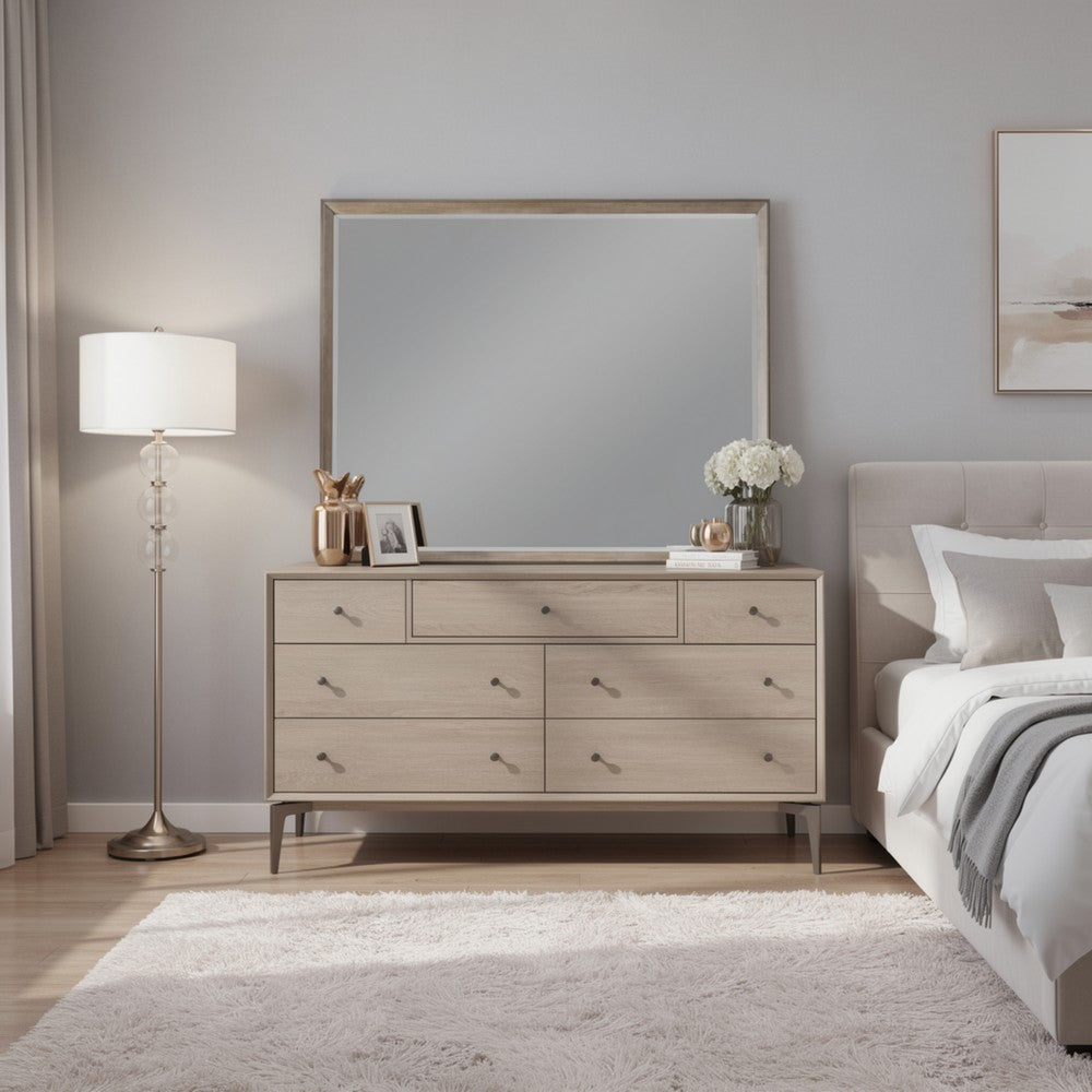 Lyni Dresser Mirror, Washed Oak Gray Wood Frame, Rectangular 40 Inch