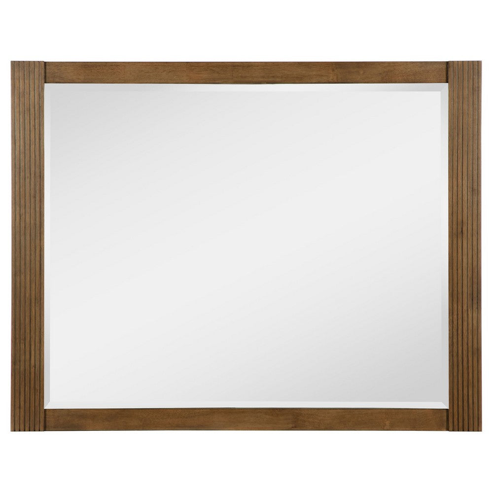 Reon Dresser Mirror, Ash Brown Wood Frame, Vertical Fluting, 38 Inch