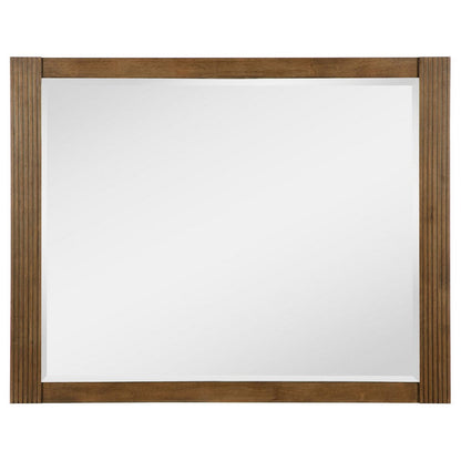 Reon Dresser Mirror, Ash Brown Wood Frame, Vertical Fluting, 38 Inch