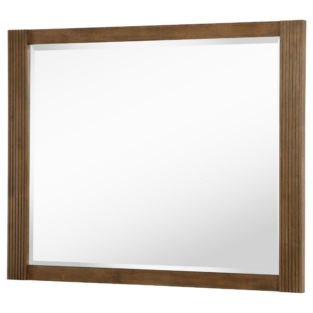 Reon Dresser Mirror, Ash Brown Wood Frame, Vertical Fluting, 38 Inch