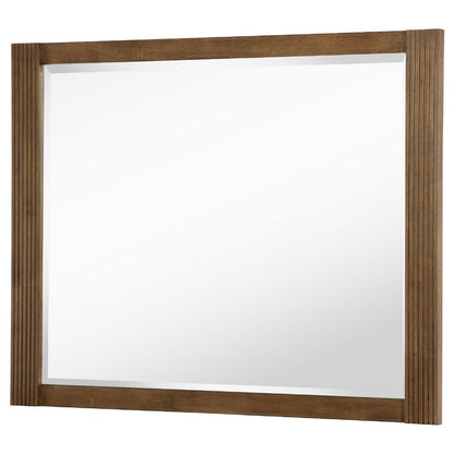 Reon Dresser Mirror, Ash Brown Wood Frame, Vertical Fluting, 38 Inch