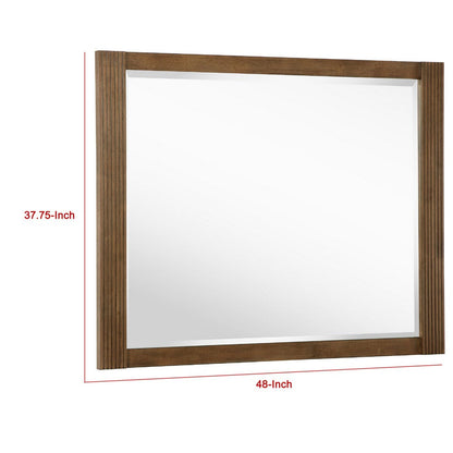 Reon Dresser Mirror, Ash Brown Wood Frame, Vertical Fluting, 38 Inch