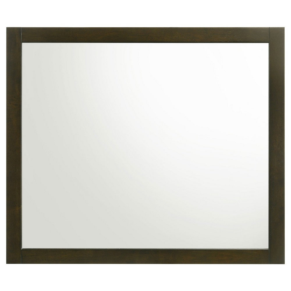 Wlly Dresser Mirror with Wide Frame, 39 Inch Dark Brown Hardwood
