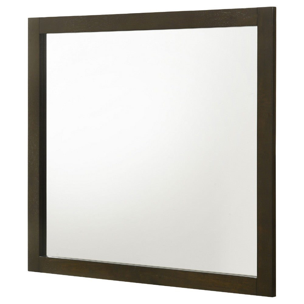 Wlly Dresser Mirror with Wide Frame, 39 Inch Dark Brown Hardwood