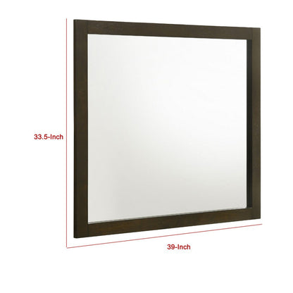 Wlly Dresser Mirror with Wide Frame, 39 Inch Dark Brown Hardwood
