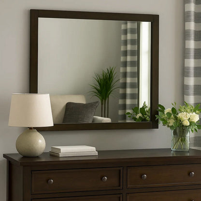 Wlly Dresser Mirror with Wide Frame, 39 Inch Dark Brown Hardwood