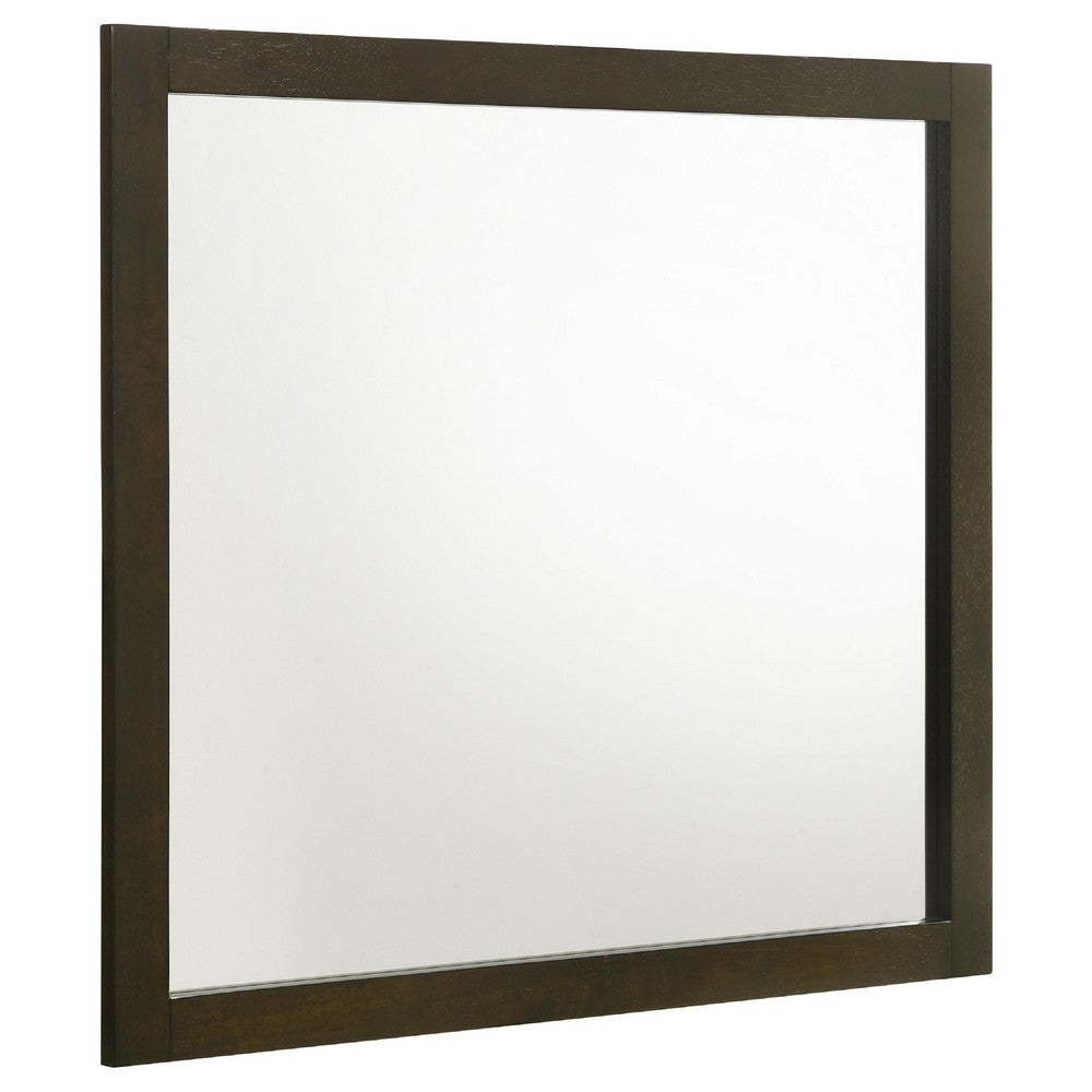 Wlly Dresser Mirror with Wide Frame, 39 Inch Dark Brown Hardwood