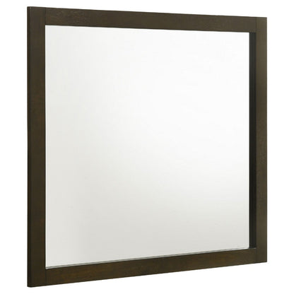 Wlly Dresser Mirror with Wide Frame, 39 Inch Dark Brown Hardwood