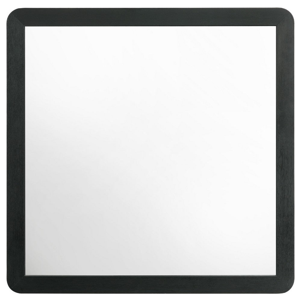 Cavy Dresser Mirror, Rounded Corners and Flat Glass, Black Melamine