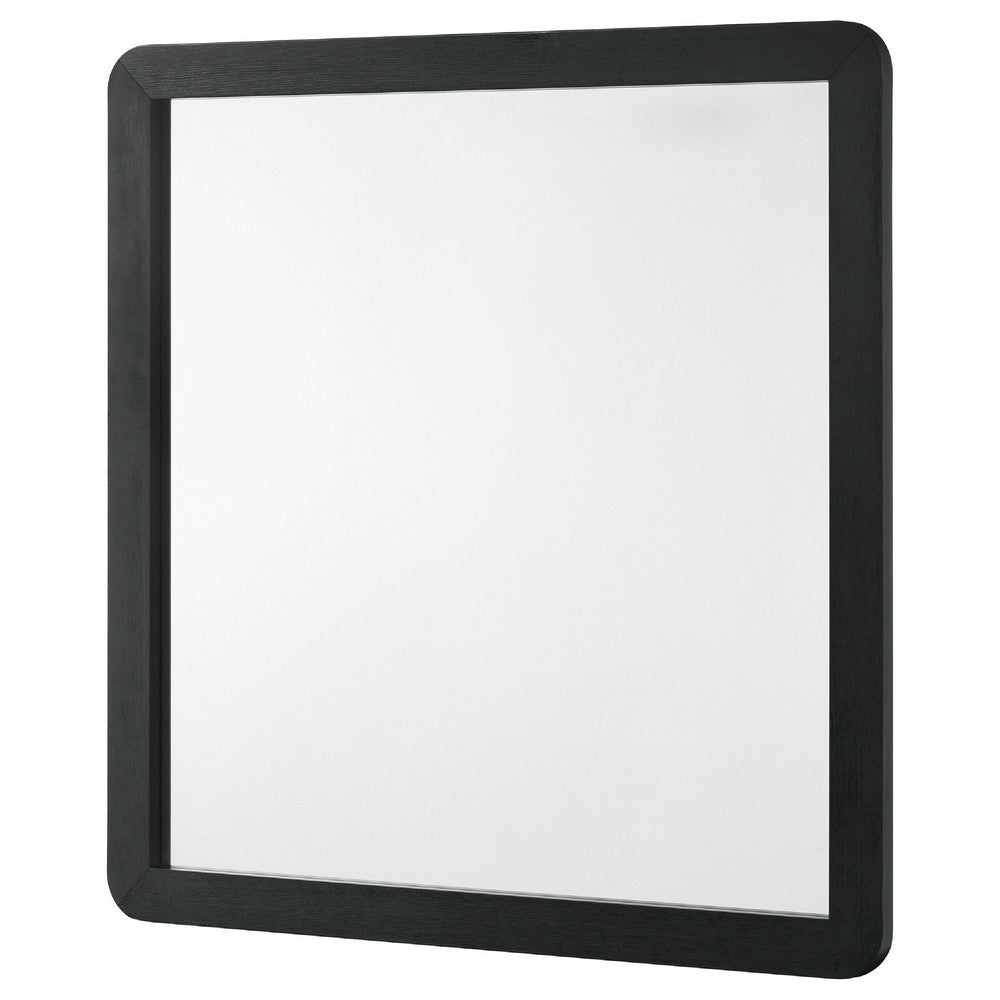 Cavy Dresser Mirror, Rounded Corners and Flat Glass, Black Melamine