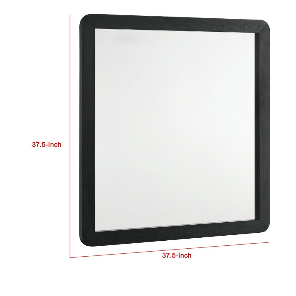 Cavy Dresser Mirror, Rounded Corners and Flat Glass, Black Melamine
