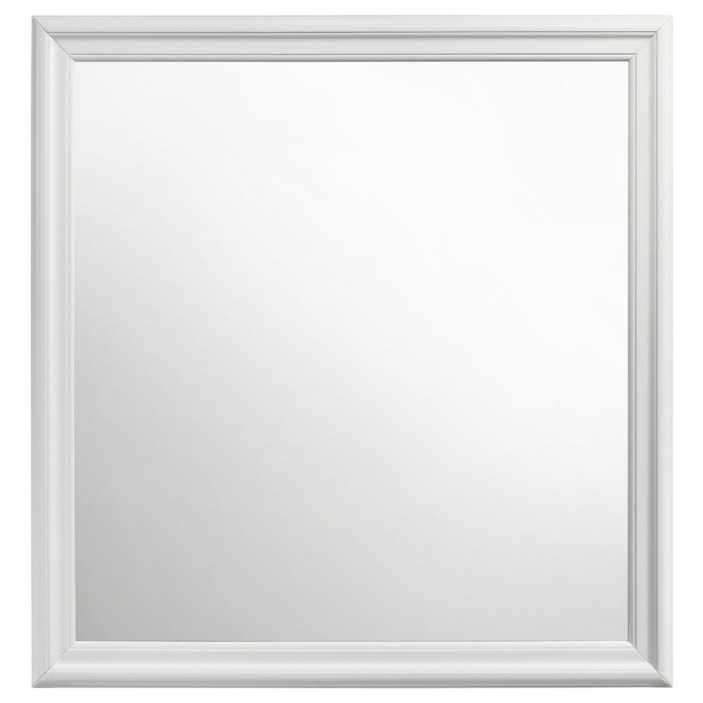 Nim Rectangular Dresser Mirror, Molded Trim Frame, 38 Inch White Wood