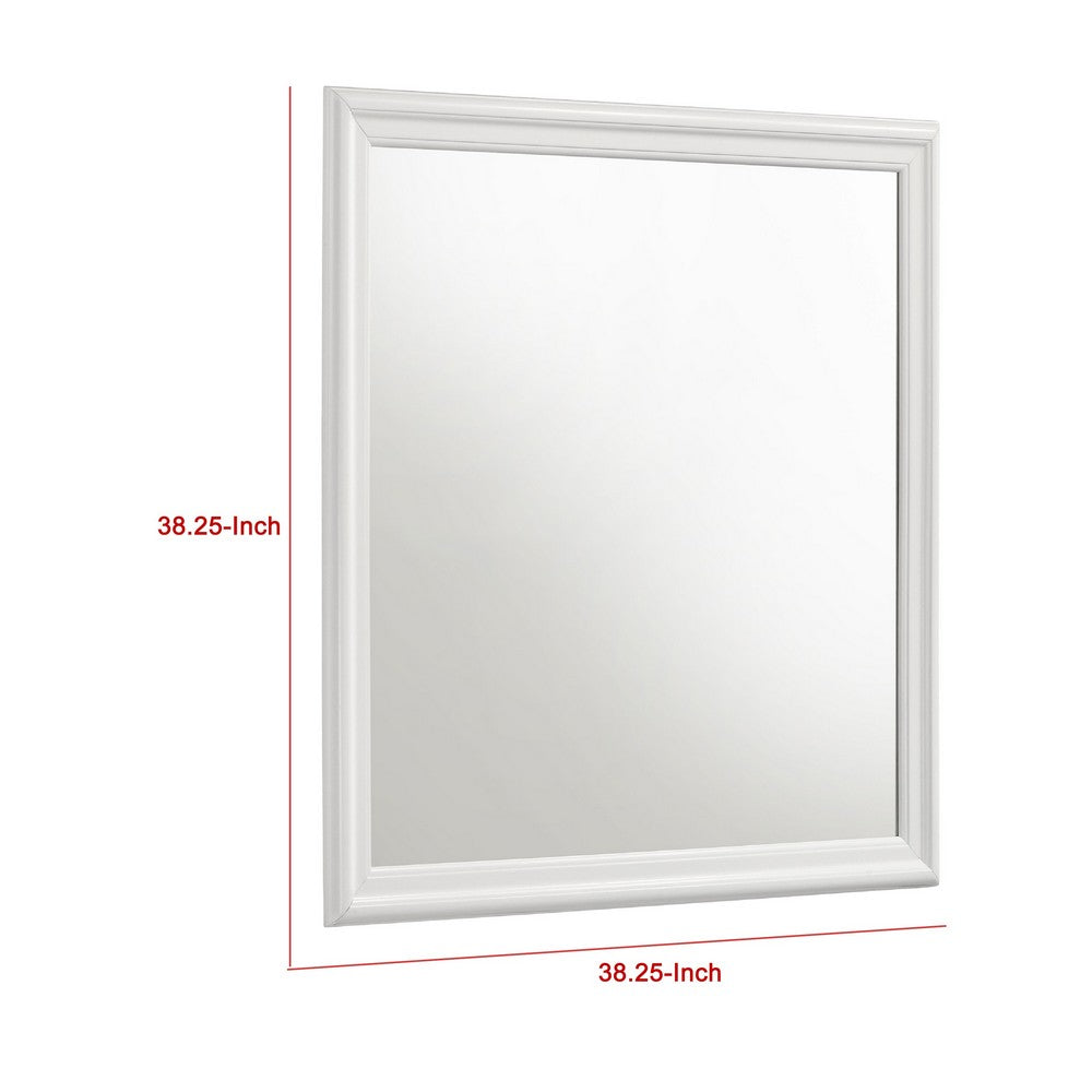 Nim Rectangular Dresser Mirror, Molded Trim Frame, 38 Inch White Wood