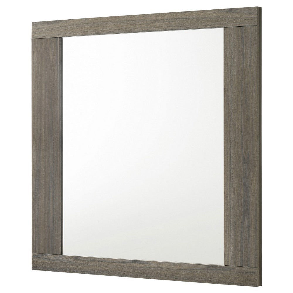 Fene Rectangular Dresser Mirror, Flat Glass, 38 Inch Gray Oak Melamine