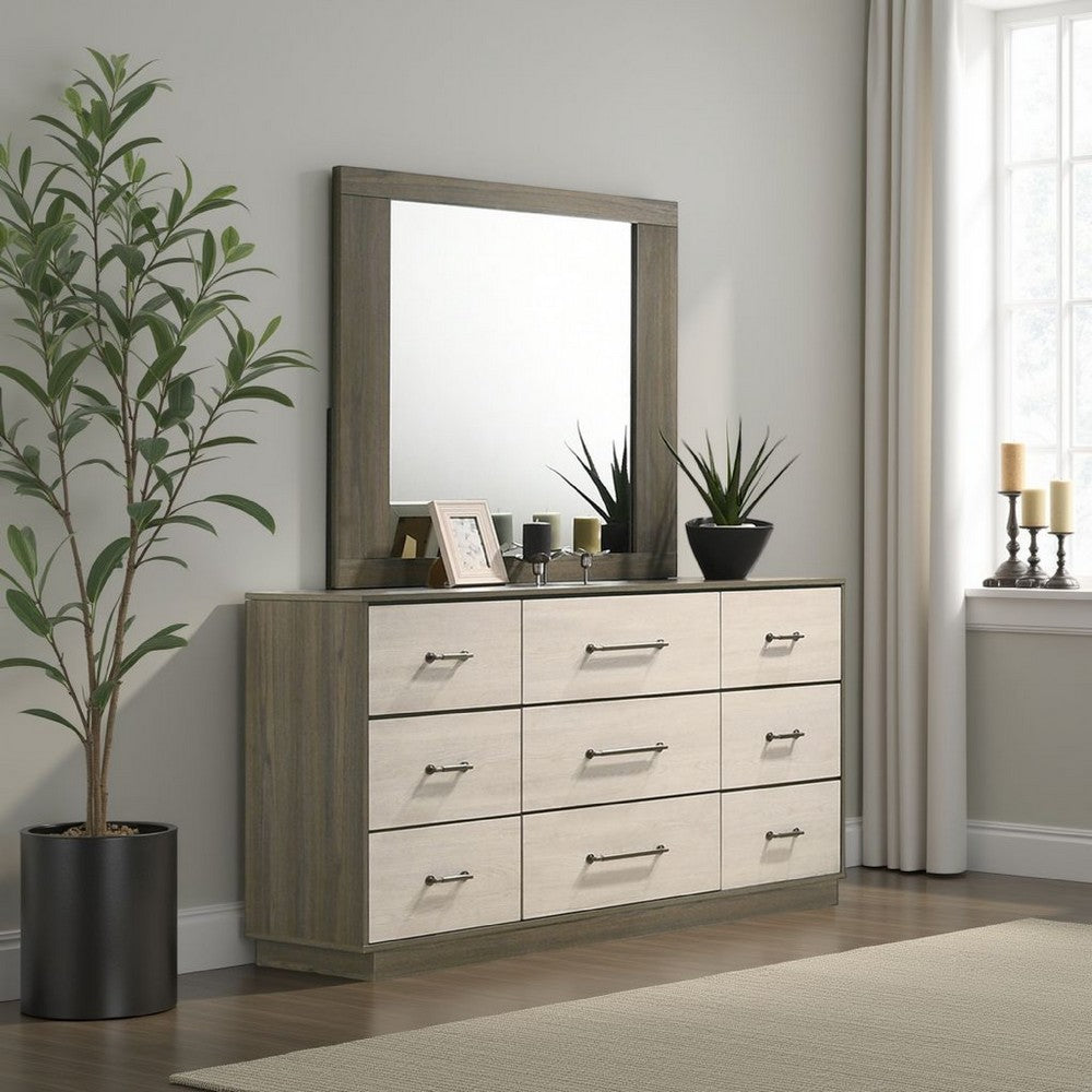Fene Rectangular Dresser Mirror, Flat Glass, 38 Inch Gray Oak Melamine