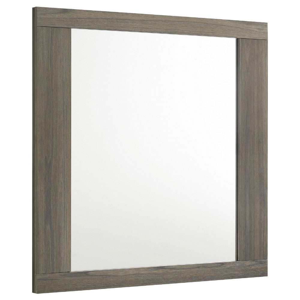 Fene Rectangular Dresser Mirror, Flat Glass, 38 Inch Gray Oak Melamine