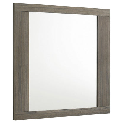 Fene Rectangular Dresser Mirror, Flat Glass, 38 Inch Gray Oak Melamine