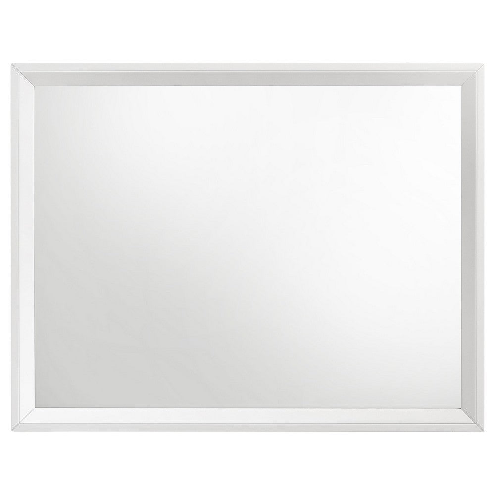 Noro Dresser Mirror with Slim Trim, Open Mitered Corners, White Wood