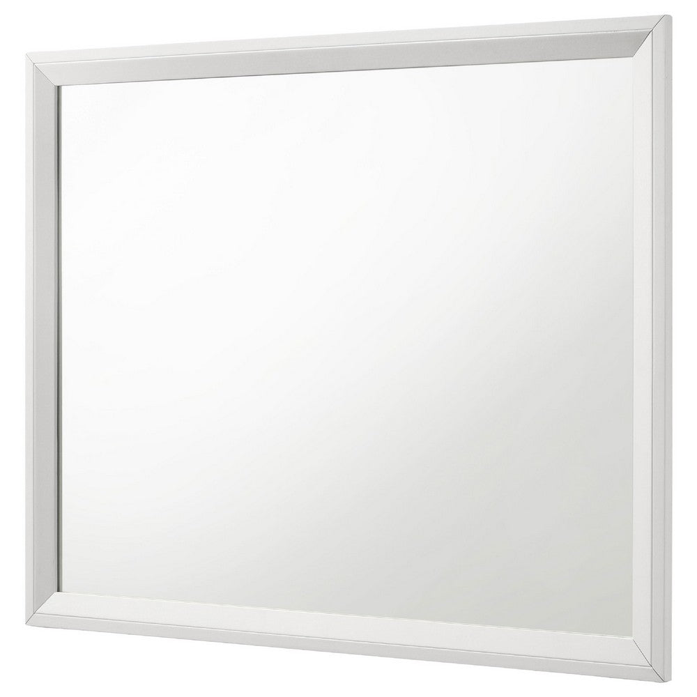 Noro Dresser Mirror with Slim Trim, Open Mitered Corners, White Wood