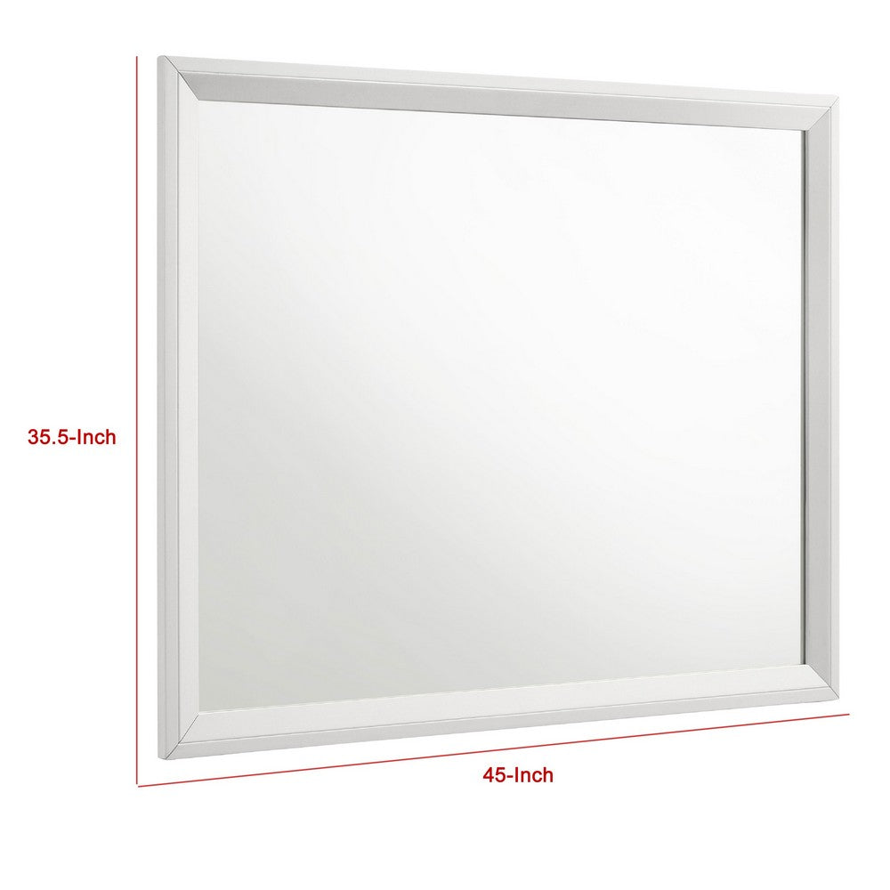 Noro Dresser Mirror with Slim Trim, Open Mitered Corners, White Wood
