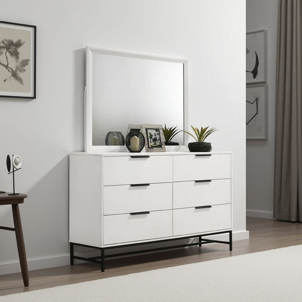 Noro Dresser Mirror with Slim Trim, Open Mitered Corners, White Wood