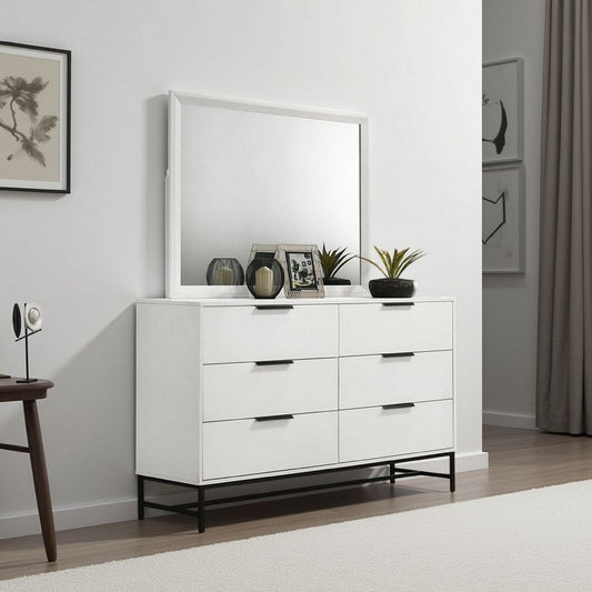 Noro Dresser Mirror with Slim Trim, Open Mitered Corners, White Wood