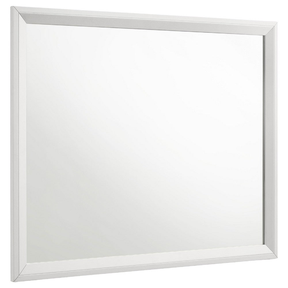 Noro Dresser Mirror with Slim Trim, Open Mitered Corners, White Wood