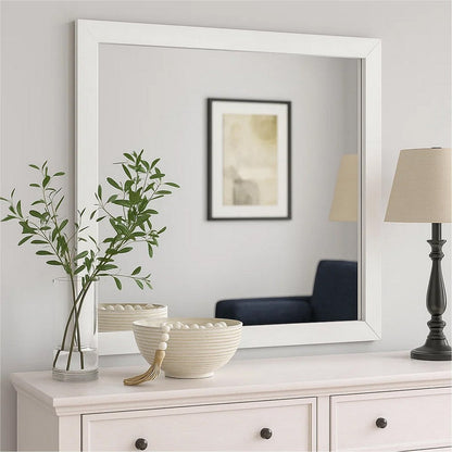 Dex Rectangular Dresser Mirror, Non-Beveled Glass, White Wood-Melamine