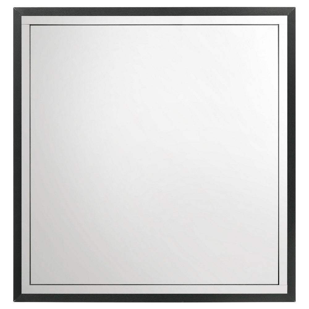 Jenny Square Dresser Mirror, Polished Chrome Trim, Black Wood-Melamine