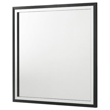 Jenny Square Dresser Mirror, Polished Chrome Trim, Black Wood-Melamine