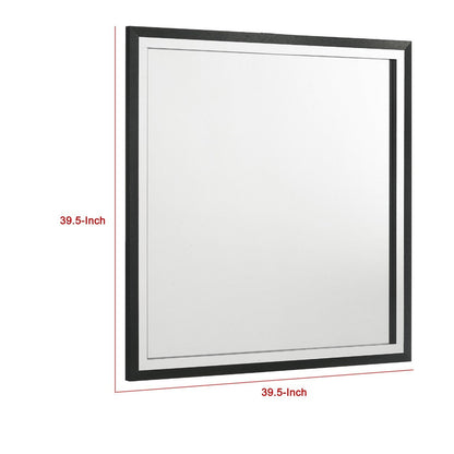 Jenny Square Dresser Mirror, Polished Chrome Trim, Black Wood-Melamine